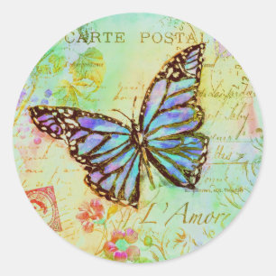 Adesivo Redondo Borboleta azul-turquesa e roxa