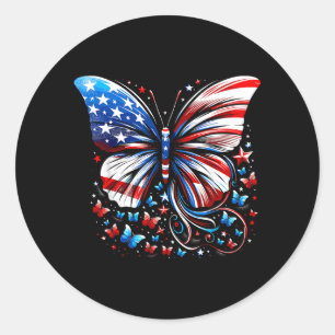 Adesivo Redondo Borboleta Bandeira dos EUA Fofo 4 de Julho Engraça