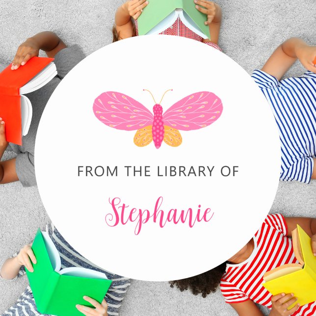 Adesivo Redondo Borboleta Boho da biblioteca do autocolante (Criador carregado)