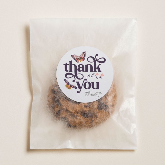 Adesivo Redondo Borboleta Boho Obrigado (Criador carregado)