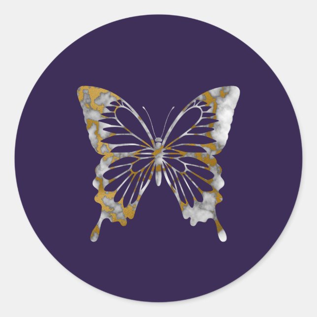 Adesivo Redondo Borboleta branca Elegante e borboleta Dourada (Frente)
