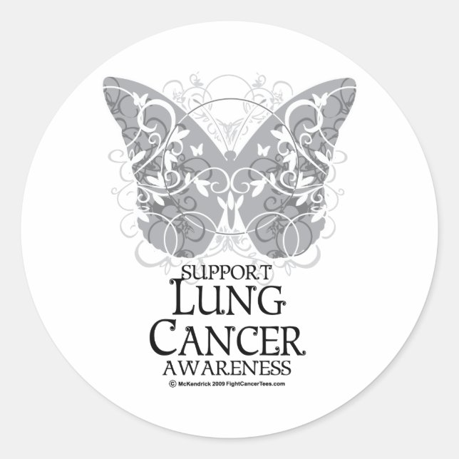 Adesivo Redondo Borboleta Cancer pulmonar (Frente)