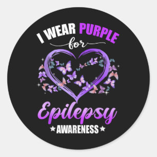 Adesivo Redondo Borboleta Cardíaca Eu Visto Roxo Para Epilepsia
