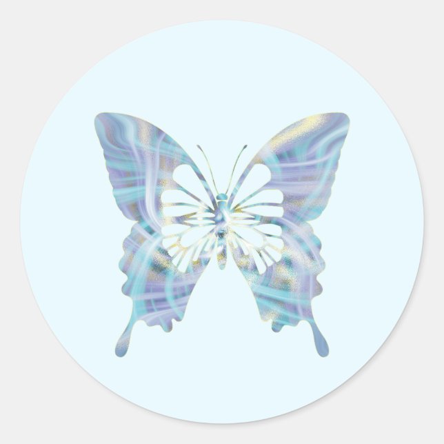 Adesivo Redondo Borboleta clara azul brilhante e amarela (Frente)