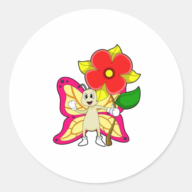 Adesivo Redondo Borboleta com Flor (Frente)