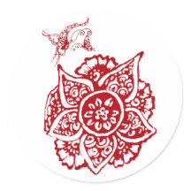 Borboleta com Flor(Henna)(Vermelho)