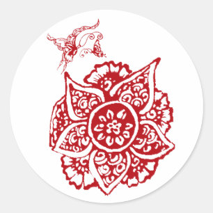 Adesivo Redondo Borboleta com flor (Henna) (vermelho)