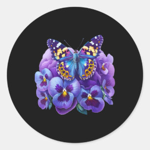 Adesivo Redondo Borboleta Com Flores Roxas Amnésia Dementia Heime