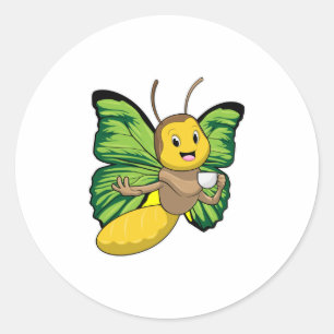 Adesivo Redondo Borboleta com Taça de Café