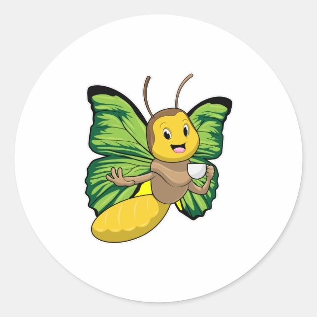Adesivo Redondo Borboleta com Taça de Café (Frente)
