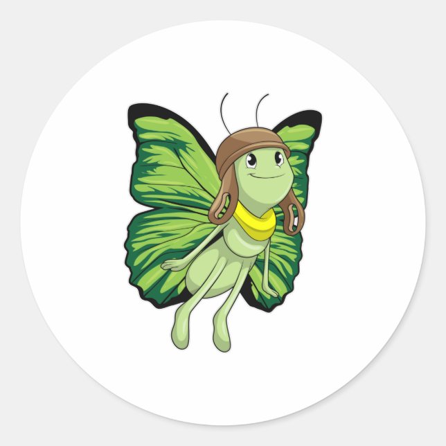 Adesivo Redondo Borboleta como piloto com chapéu piloto (Frente)
