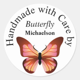 Adesivo Redondo Borboleta Cor-de-rosa laranja e nome personalizado