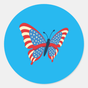 Adesivo Redondo Borboleta Da Bandeira Americana Usa Patriótica 4 D