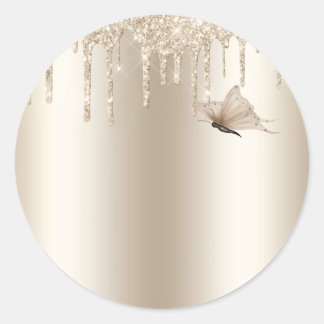 Adesivo Redondo Borboleta de Champanhe