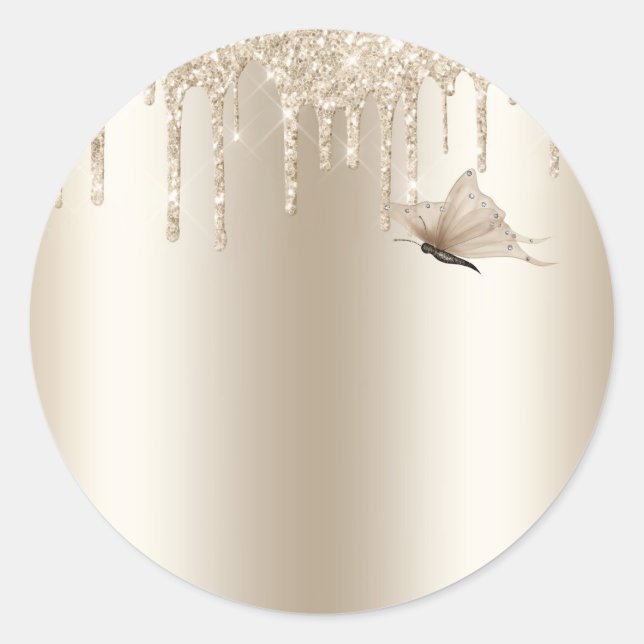 Adesivo Redondo Borboleta de Champanhe (Frente)