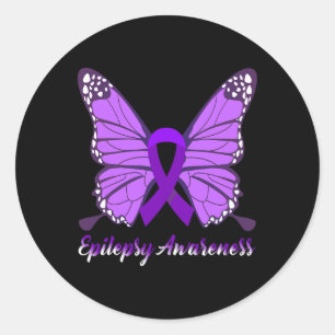 Adesivo Redondo Borboleta de conscientização sobre epilepsia Faixa