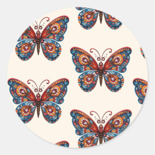 Adesivo Redondo Borboleta de Estilo de Arte Folclada