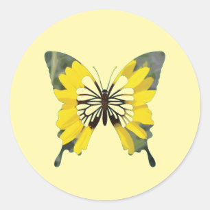 Adesivo Redondo Borboleta de girassol amarelo-claro