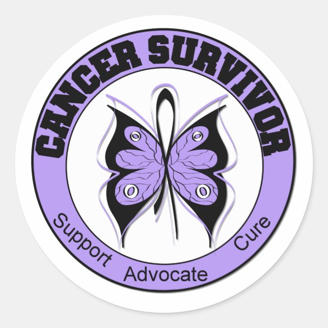 Adesivo Redondo Borboleta de Lavanda sobrevivente de câncer (Frente)