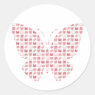 Adesivo Redondo Borboleta de Leitura e Escrevendo de Livros Rosa