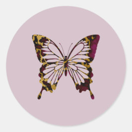 Adesivo Redondo Borboleta de Mármore Vermelho Escuro e Dourado Enc