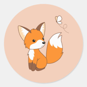 Adesivo Redondo Borboleta de observação pequena bonito do Fox no