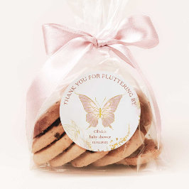 Adesivo Redondo Borboleta de ouro Boho obrigado você por passar