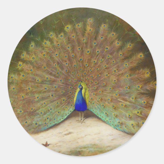 Adesivo Redondo Borboleta de Peacock e Peacock, Ilustração de Arte (Frente)