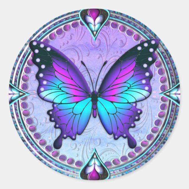 Adesivo Redondo Borboleta de sublimação com fundo (Frente)