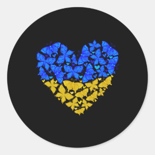 Adesivo Redondo Borboleta do Coração da Bandeira da Ucrânia Vintag