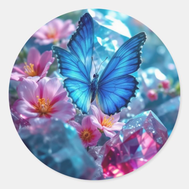 Adesivo Redondo Borboleta do Jardim de Cristais Ruby (Frente)