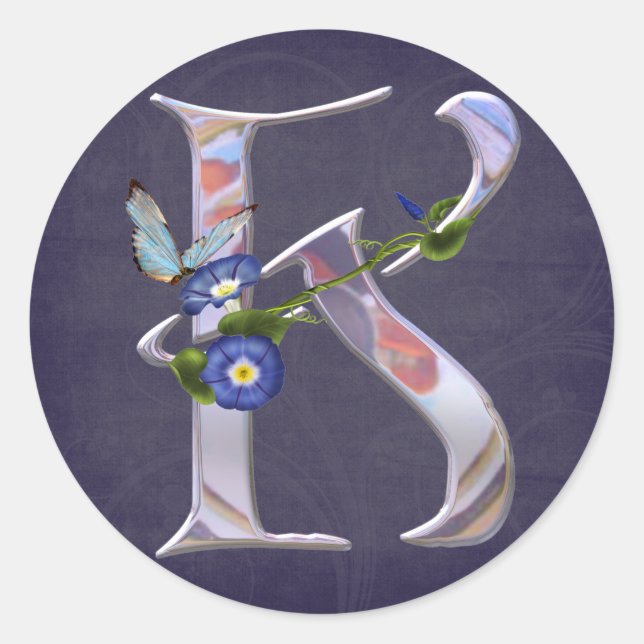 Adesivo Redondo Borboleta do precioso inicial K (Frente)