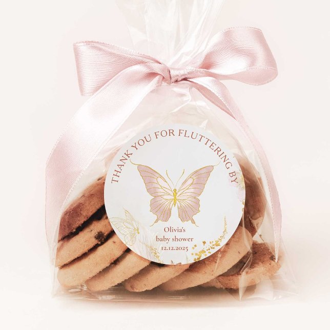 Adesivo Redondo Borboleta dourada boho obrigada por passar a voar (Criador carregado)