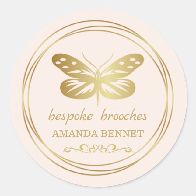 Adesivo Redondo borboleta Dourada, designer de armação em círculo (Frente)