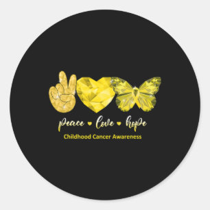 Adesivo Redondo Borboleta Dourada Paz Amor Esperança Infância Cânc