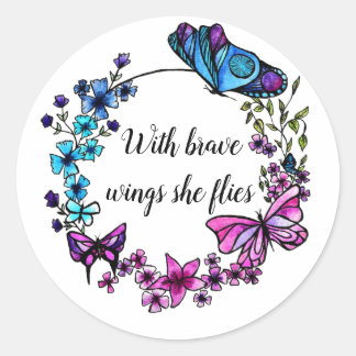 Adesivo Redondo Borboleta e Flowers Wreath