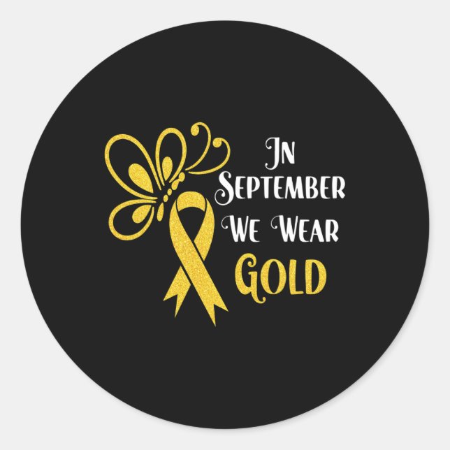 Adesivo Redondo Borboleta Em Setembro Vestimos A Infância Dourada (Frente)