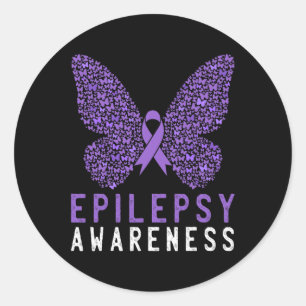 Adesivo Redondo Borboleta Epilepsia Mês Sensibilização Fita Roxa S