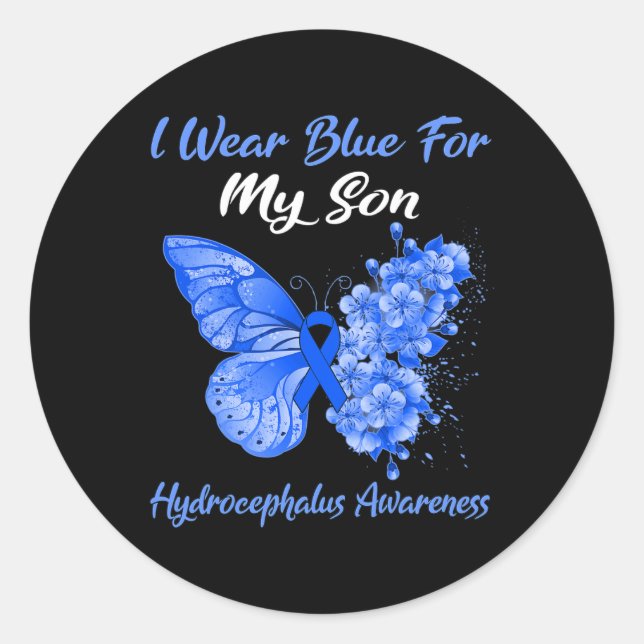 Adesivo Redondo Borboleta Eu Visto Azul Para Meu Filho Hidrocephal (Frente)