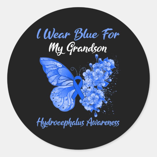Adesivo Redondo Borboleta Eu Visto Azul Para Meu Neto Hidrocephalu (Frente)