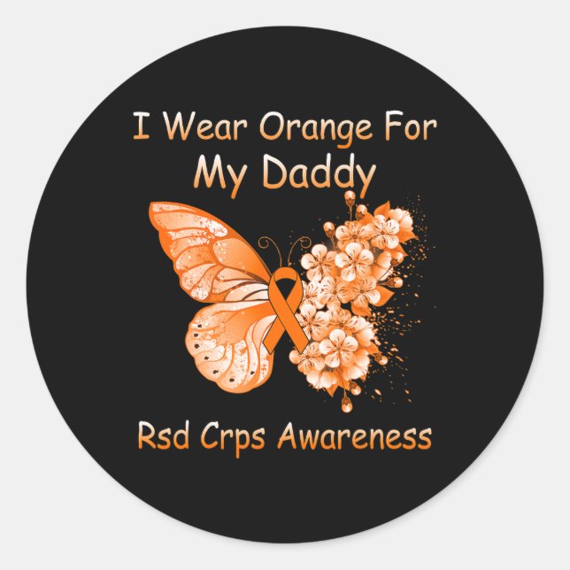 Adesivo Redondo Borboleta Eu Visto Laranja Para Meu Pai RSD CRPS A (Frente)