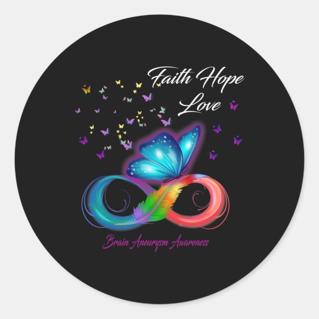 Adesivo Redondo Borboleta Fé Esperança Ama Aneurisma Cérebro Consc (Frente)