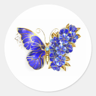 Adesivo Redondo Borboleta Flor Sapphire