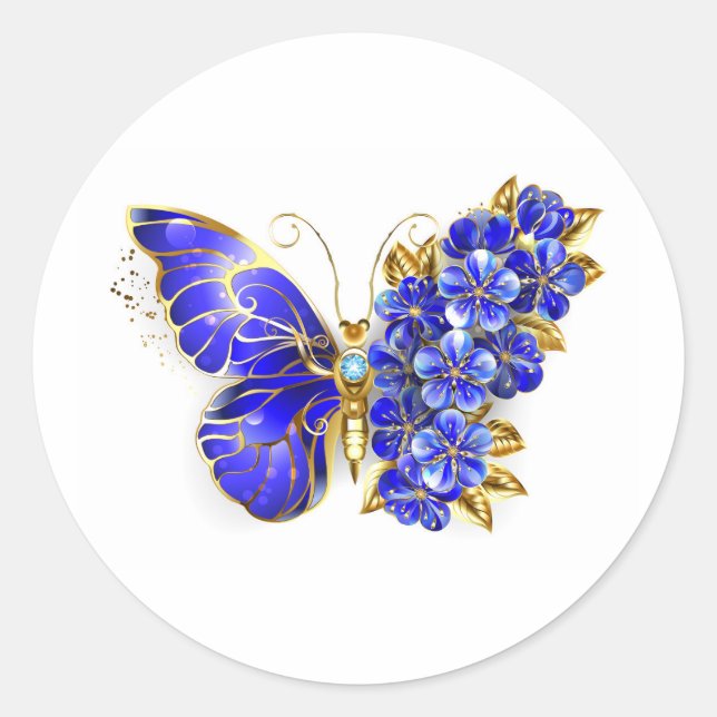 Adesivo Redondo Borboleta Flor Sapphire (Frente)