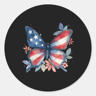 Adesivo Redondo Borboleta Floral Bandeira Americana EUA 4 De Julho