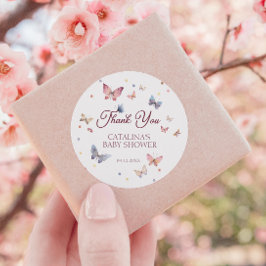 Adesivo Redondo Borboleta Graciosa Pastel Obrigado