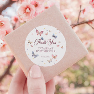 Adesivo Redondo Borboleta Graciosa Pastel Obrigado