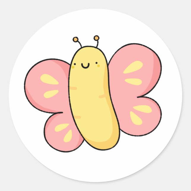 Adesivo Redondo Borboleta Kawaii Cute (Frente)