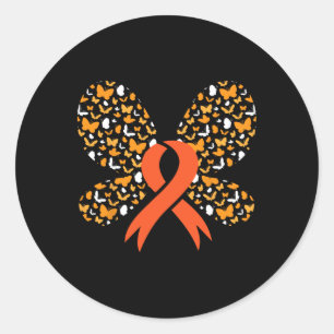 Adesivo Redondo Borboleta Laranja Leucemia Leucemia Survivo