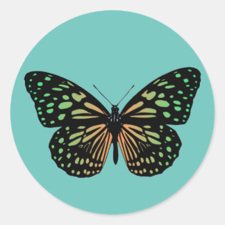 Adesivo Redondo Borboleta Manchada Laranja e Verde